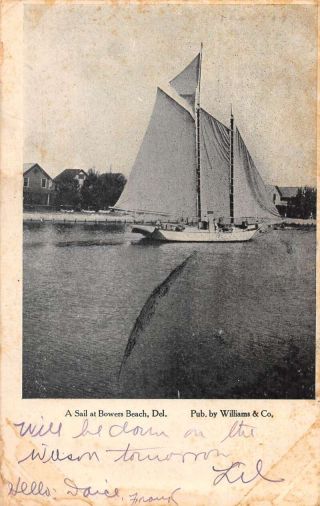 Bowers Beach Delaware Sailboat Vintage Postcard Aa17214