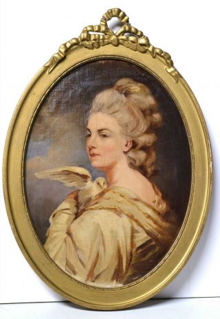 Old Master Study Of Allegoric Lady Portrait Antique 18c Oil Oval Framed