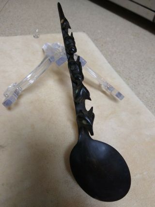 Haida Northwest Coast Carved Horn Spoon W/ Totem Handle.