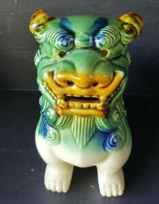 Vintage Foo Dog Asian Glazed Ceramic Incense Burner Figurine Statue
