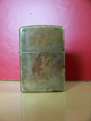 Solid Brass Zippo Lighter With Brass Coloured Insert - Patina - No Box