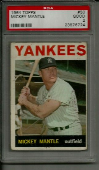 Mickey Mantle 1964 Topps 50 Psa 2 Ny York Yankees Hall Of Famer (good)