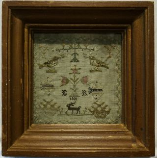 Very Small Early 19th Century Motif Sampler Initialled Er - 1821