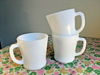 3 Vintage White Anchor Hocking Fire King Glass Coffee Mugs Cups D Handle