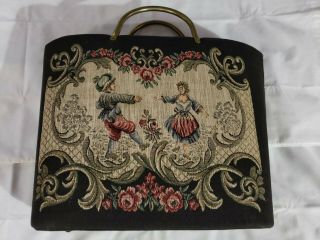 Vintage Knitting Sewing Bag Metal Handles Antique Fabric Crochet Embroidery Tote