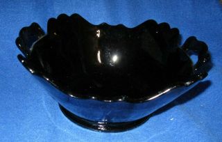 Vintage Black Amethyst Glass 2 Handled Bowl,  8 " Diameter,  3.  5 " Tall