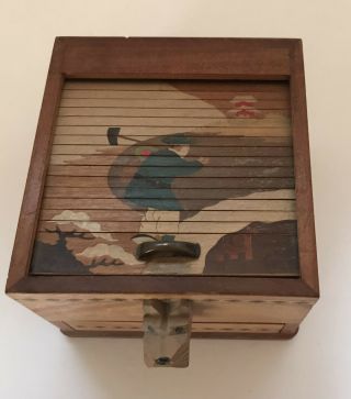 Vintage Wooden Cigarette Box Dispenser Roll Top Made In Japan Pdg Dog Inlays Vtg