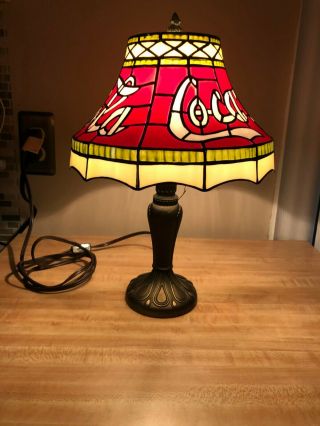Vintage Coca Cola Plastic Shade Tiffany Style Table Lamp Stain Glass Look Euc