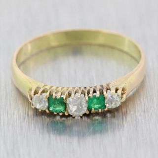 1870s Antique Victorian Estate 14k Yellow Gold.  20ctw Diamond Emerald Band Ring