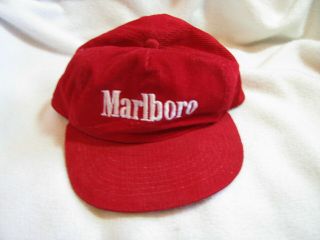 Vintage Red Corduroy Embroidered Marlboro Snapback Adjustable Truckers Cap Hat