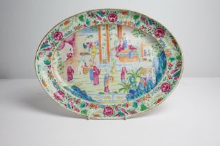 Antique Chinese 19th Century Canton Famille Rose Porcelain Oval Platter Dish 2