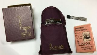 Vintage Ronson Lighter With Cloth Pouch And Instructions
