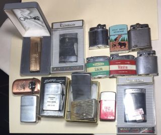 15 Vintage Cigarette Lighters Mixed Brands Zippo Ronson Park Look