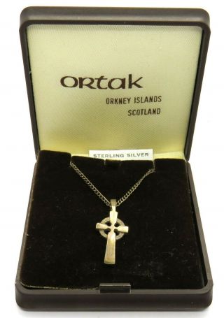 Vintage Sterling Silver Celtic Cross Pendant & Necklace From Ortak