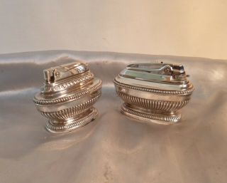 2 SILVERPLATED VINTAGE RONSON TABLE LIGHTERS - QUEEN ANNE MODELS 2