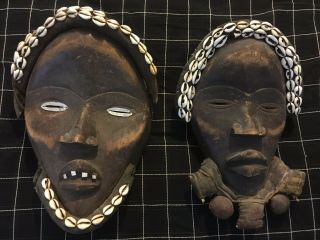 Two Vintage Wood Hand Carved African Masks Tribal Very Rare ( (look))