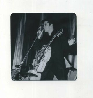 Vintage Snapshot Photo Elvis Presley B&w On Stage Singing Guitar Young 246