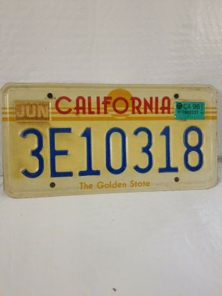 Vintage Real California License Plate 80s Art Deco Sunset White 1996