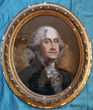 Antique Reverse Folk Painting Of George Washington With Carved Frame 27 " X 31 "