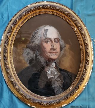 Antique Reverse Folk Painting of George Washington with Carved Frame 27 
