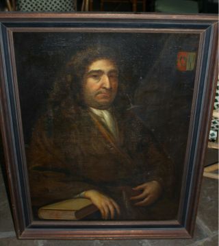 17th Century Antique Old Master Oil On Canvas Portrait Of A Gentleman With Crest