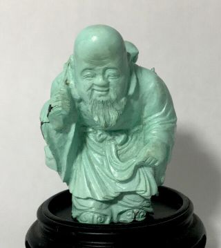 Antique Vintage Chinese Carved Turquoise Buddha The God Of Longevity 185g