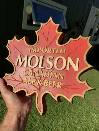 Vintage • Molson Canadian Beer Maple Leaf Bar Sign Faux Wood Unique Carved 3d