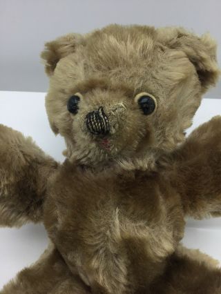 Small 7” Antique Mohair Teddy Bear Button Eyes Light Brown Plush 2