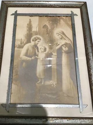 Antique/VTG Religious Baby Jesus,  Mary,  Joseph - Framed Sepia Print Post Card 2