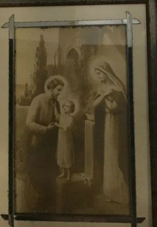 Antique/VTG Religious Baby Jesus,  Mary,  Joseph - Framed Sepia Print Post Card 3