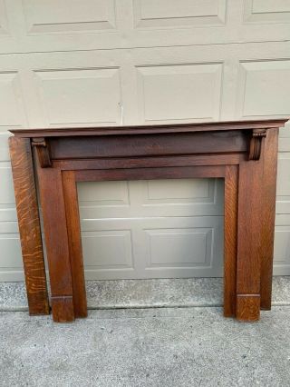 Antique Solid Oak Fireplace Mantle.  Arts & Crafts Style.  Architectural Salvage.