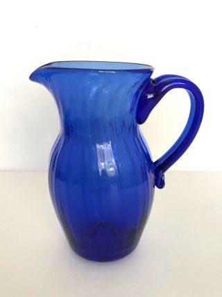 Vintage Hand Blown Cobalt Blue Glass Pitcher