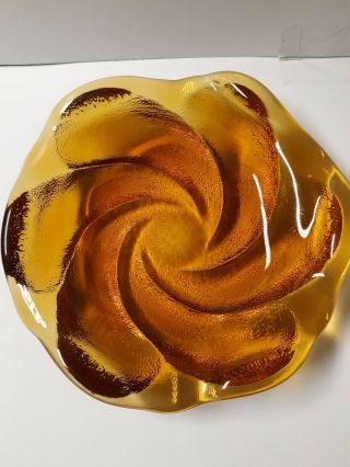 Vintage Cigar Ash Tray Amber Glass Swirl Heavy Solid Textured