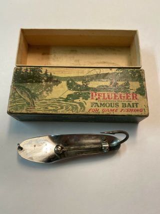 Vintage Fishing Lure Pflueger Chum Spoon No.  7132 Size 5 1/2 W/ Bulldog Box