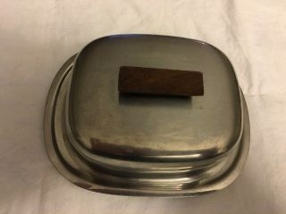 Vintage Lundtofte Denmark Mcm Butter Dish W/ Lid Stainless Steel Wood Handle