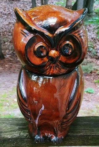Vintage Honey - Brown Horned Owl Cookie Jar/canister 1940s - 1950s 12 " T