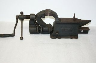 Antique 3 In 1 Bench Blacksmith Vise,  Drill & Anvil W/ Hardy Pat.  Sept.  22,  1914