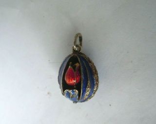 Rare Imper.  Russian Enamel 84 Silver Egg Pendant Faberge Design