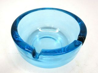 Vintage Mid Century Modern Turquoise Light Blue Glass Ashtray 3 3/4 Round 2 Slot