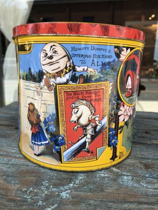 Ultra Rare Vintage “alice In Wonderland " Tall Round Tin (john Tenniel Art)