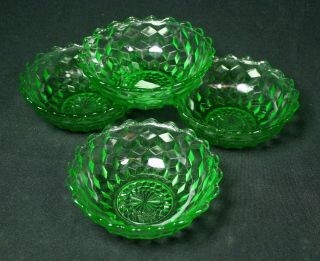 Set Of 4 Vintage Jeannette Green Depression Glass Cube Cubist Dessert Bowls