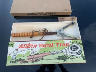 Vintage Western Hand Trap White Flyer W/original Box Skeet Shooting V1500a