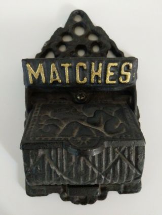 Vintage Black Cast Iron Wall - Mount Double Chamber Match Stick Striker Holder