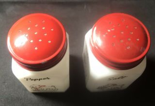 Depression Vintage Milk Glass Salt and Pepper Shakers With Adorable Dog Print 3