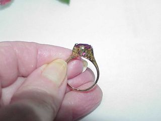 14k Antique Art Deco Rose Gold Filigree Ring Red Stone Size 6 Ornate Mounting