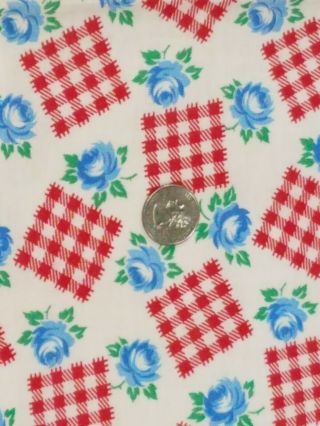Vintage Full Feedsack: Blue Roses With Red And White Patches