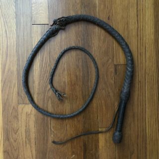 Vintage Brown Leather Whip Bullwhip Horse