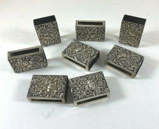 Set 8 Kirk & Son Sterling Silver 90f Repousse Match Box Covers Patina