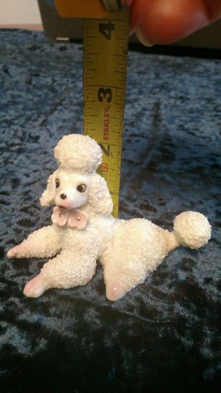 Vintage White Spaghetti Poodle Dog With Pink Flowers Around Neck,  Very Cute