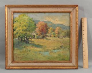 Antique J.  HULISTON American Impressionist Country Farm Landscape Oil Painting 2